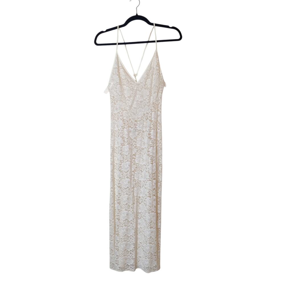 We are HAH Iory Cream Sheer Lace Stretch Midi Slip Dress XS Small Fairy Bridal